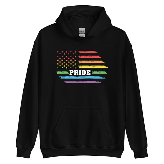 Pride Rainbow Distressed USA Flag LGBTQ Pride Hoodie