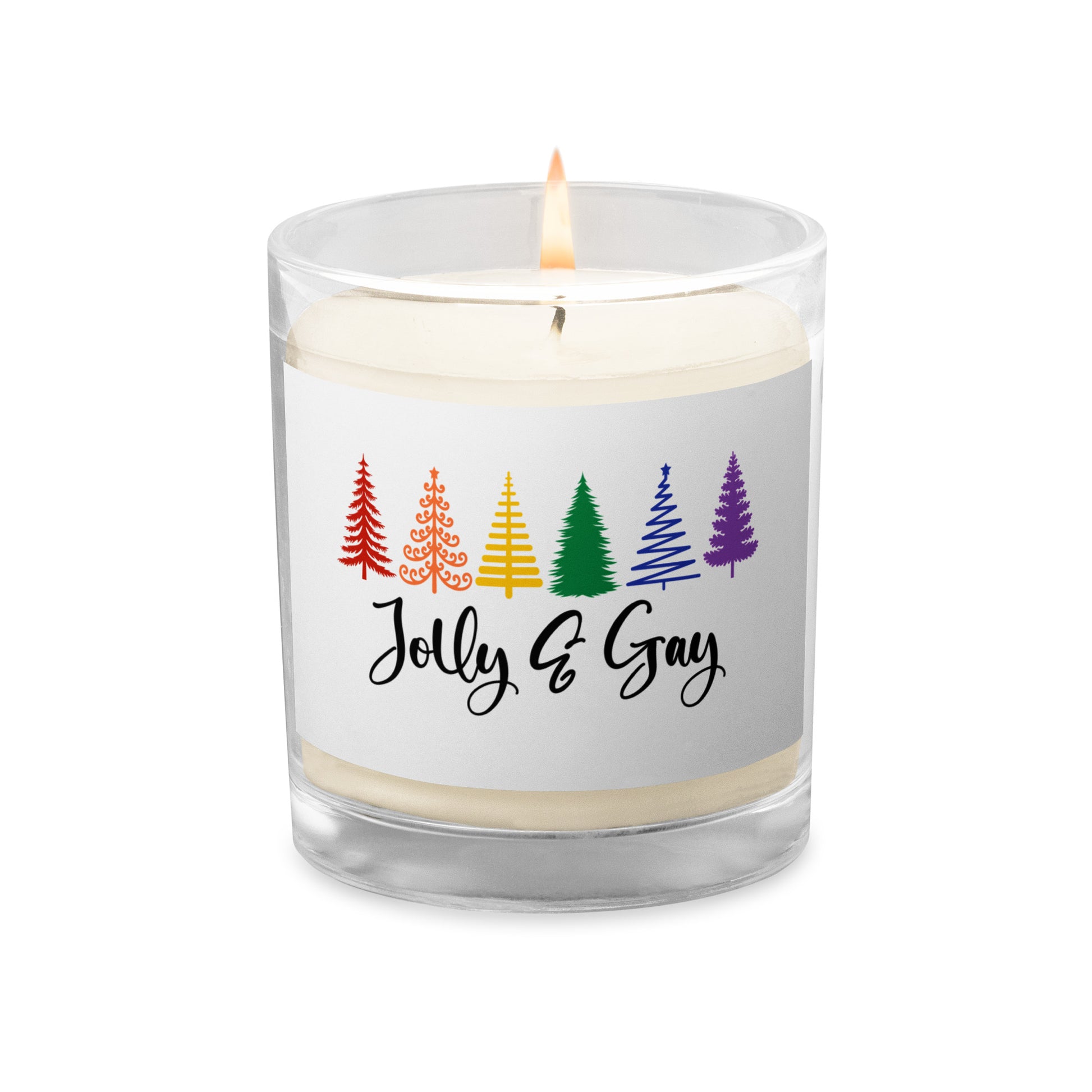 Jolly & Gay Pride Christmas Glass Jar Soy Wax Candle - gay pride apparel