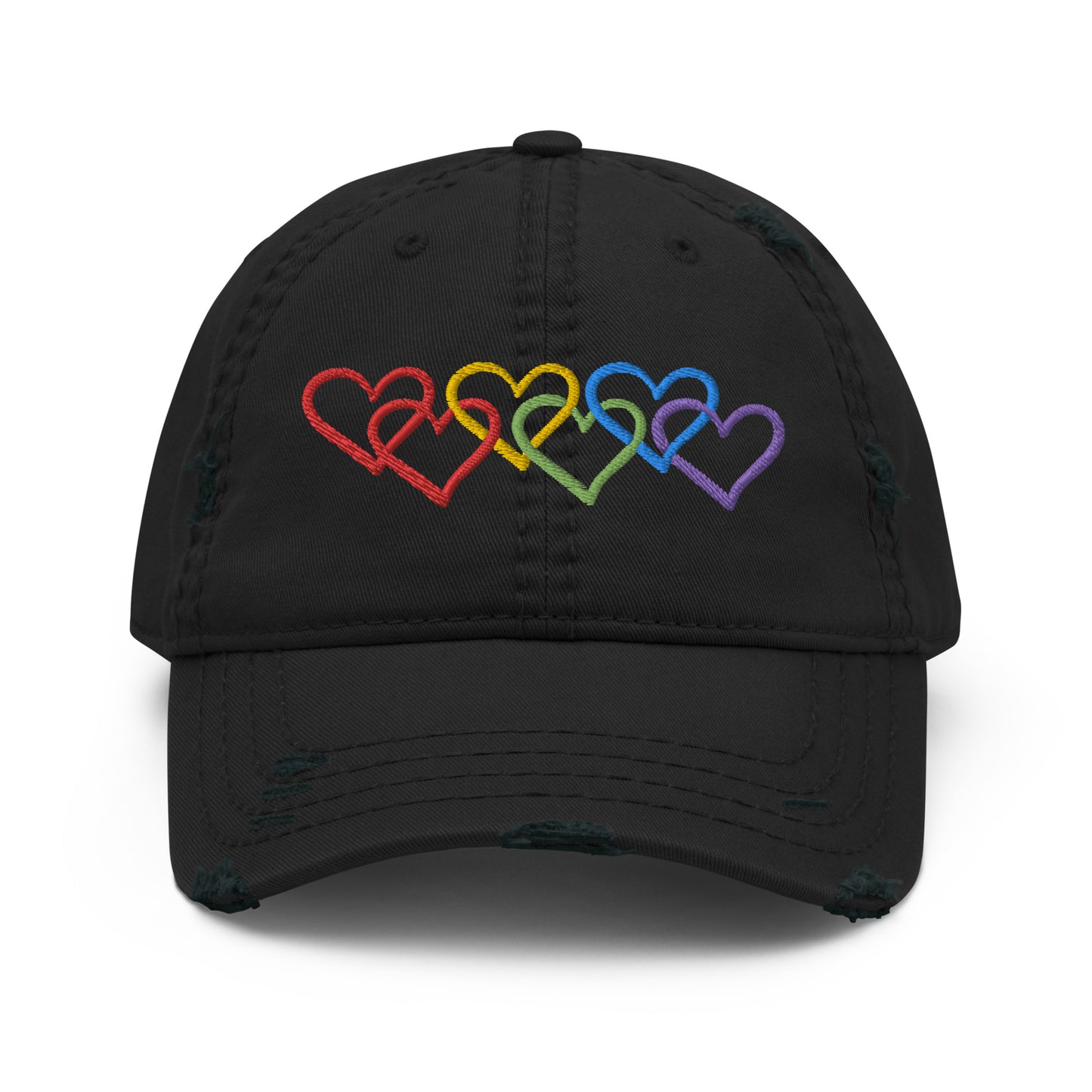 LGBTQ Pride Hearts Distressed Hat