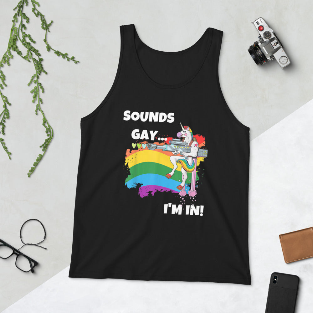Sounds Gay I Am In Unicorn Tank Top - gay pride apparel