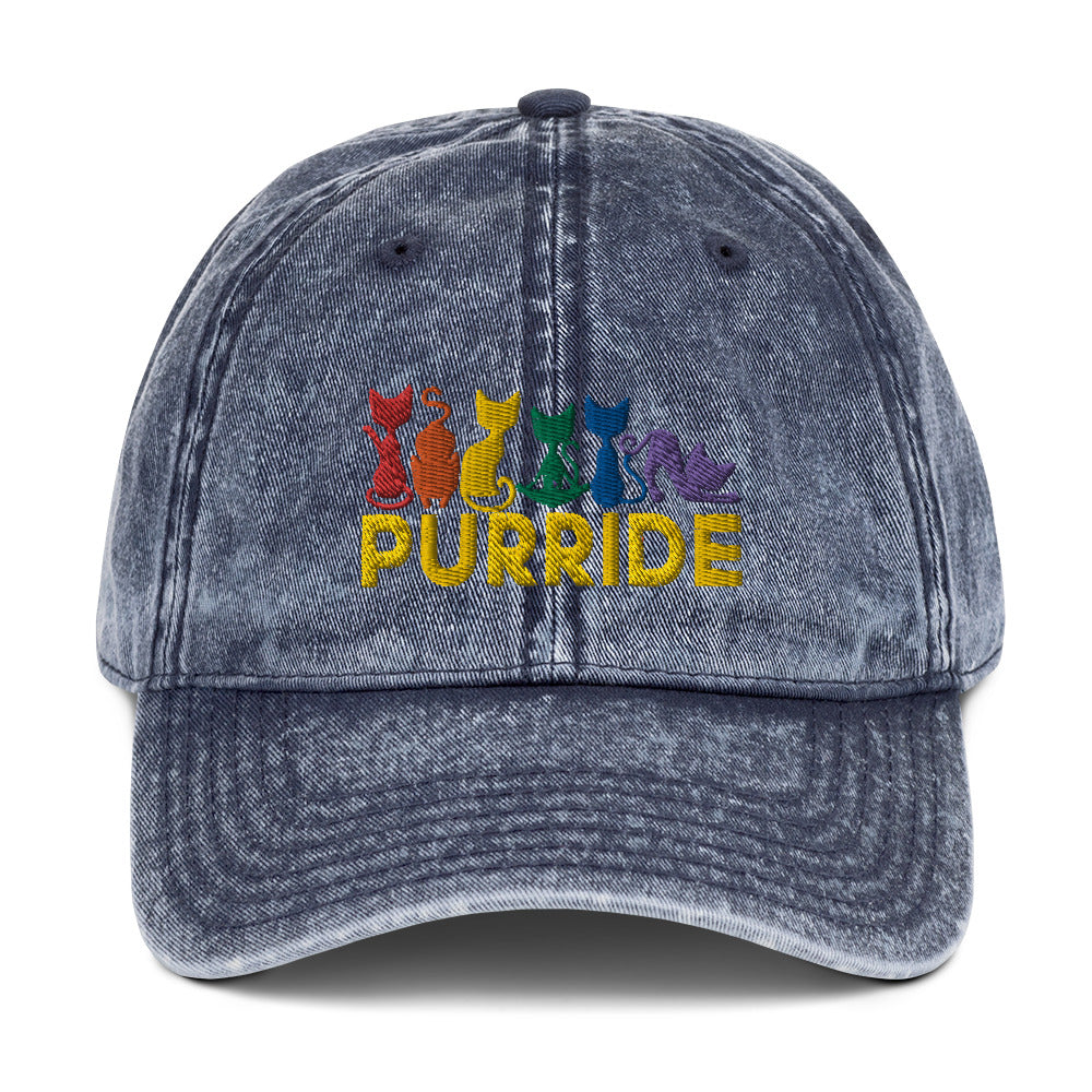 Purride Rainbow Cat Vintage Cap - gay pride apparel